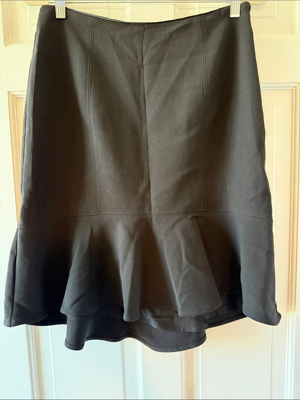WHITE HOUSE BLACK MARKET WHBM Black Flounce Hem Women's Midi Skirt High Low 8